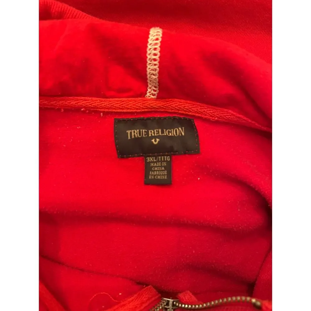 True Religion Men’s Stitch Logo Red Full Zip Hoodie Size 3XL